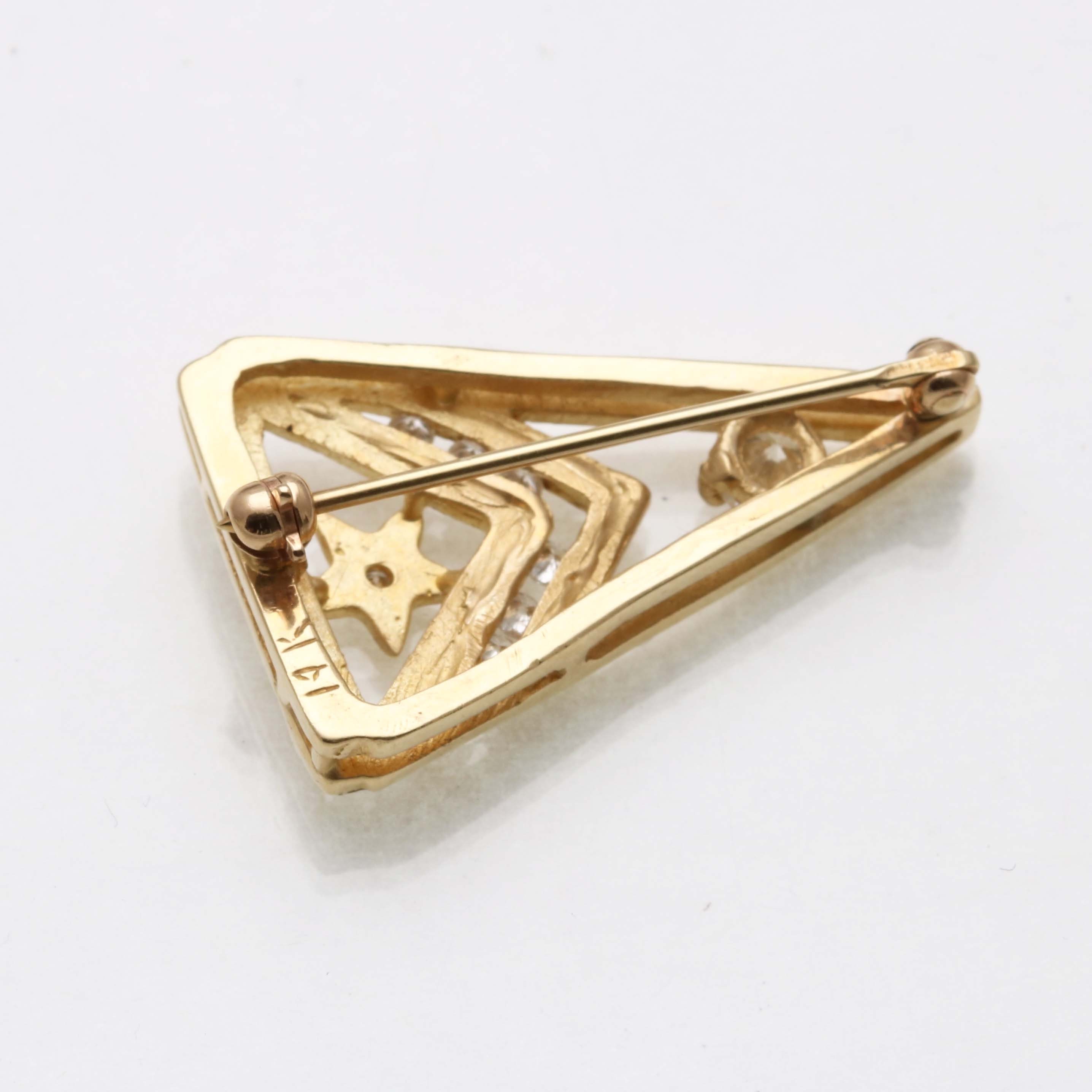 Vintage 14k Triangle Star Pin Brooch Diamond 1/3 Carat Yellow Gold ...