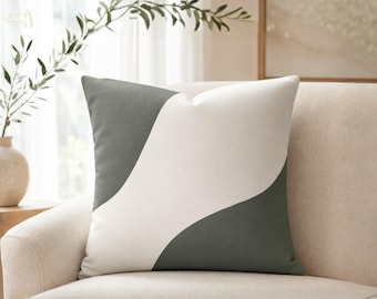 Sage Green Abstract Pillow Cover, Ivory Modern Cushion Cover, Muted Green Pillow Case, Organic Modern Home Decor