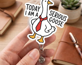 Rolig Goose-bricka, Serious Goose akrylbricka, söt kontors-ID-klämma, sjuksköterska-kollega födelsedagspresent till hennes personal-ID-bricka
