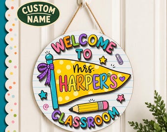 PERSONALIZABLE Teacher Classroom Sign, Custom Shape Two Layer Wooden Door Decor, CUSTOMIZABLE Name Plaque, Cute Back To School Gift
