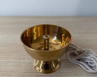 Vintage Indian brass oil lamp with wick