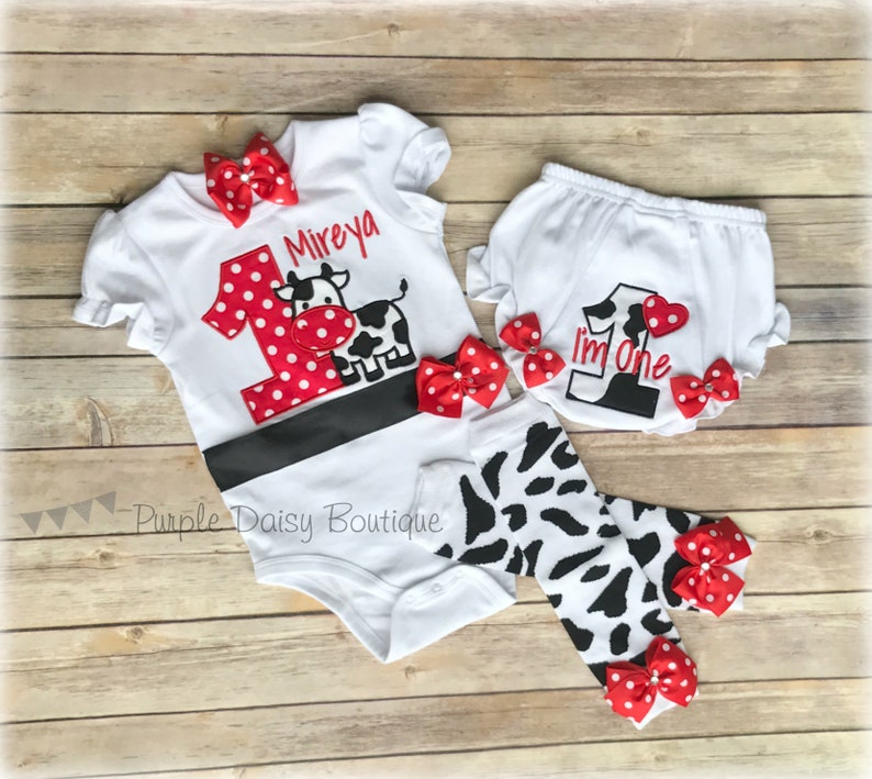 Perfect for First Birthday Party or Pictures Cow Theme First Birthday Cake Smash Set Red and Black Red Polka Dot