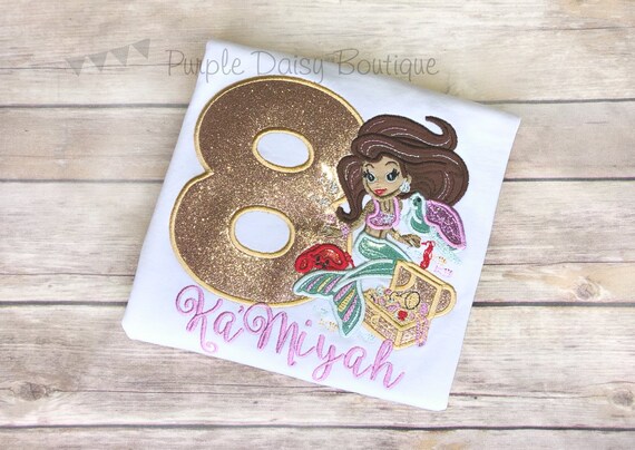 Mermaid Birthday Shirt - Personalized Mermaid Shirt - Treasure Chest - Crab - Sparkle - Can Be Made for Any Birthday - Fancy Mermaid Il_570xn