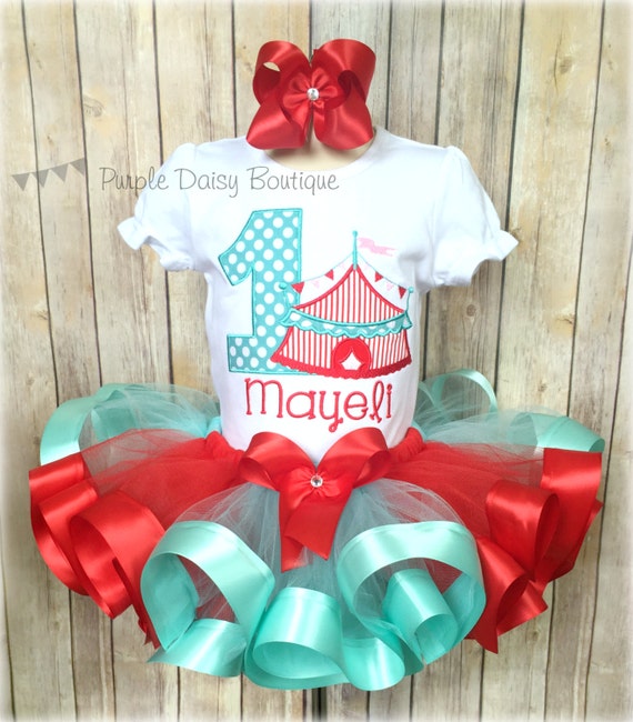 Red and Blue Circus Theme Ribbon Trim Tutu Birthday Outfit - Circus Tent Birthday Outfit - First Birthday Il_570xn
