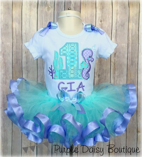 Seahorse Under The Sea Theme Ribbon Trim Tutu Outfit First Birthday Tutu Outfit Starfish Mermaid Theme Birthday Tutu Set By Purple Daisy Boutique Catch My Party