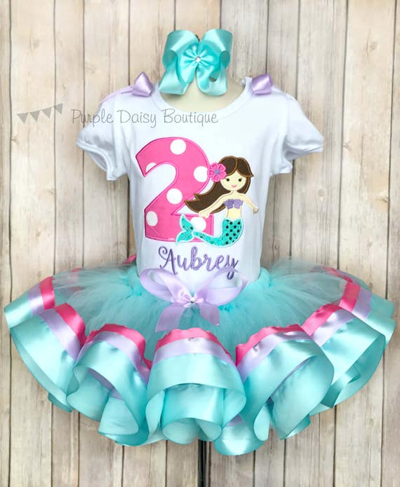 Mermaid Birthday Ribbon Trimmed Tutu Outfit - Mermaid First Birthday Tutu Outfit - Lavender, Pink, Aqua Mermaid Outfit - Second Birthday Il_570xn