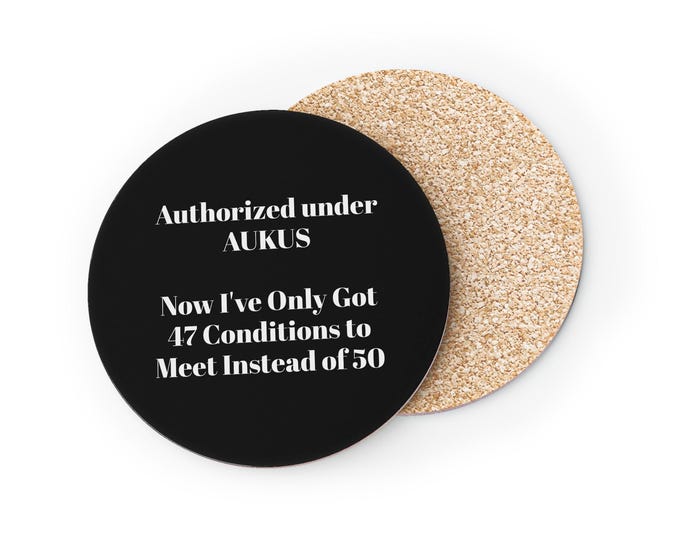 AUKUS Coaster, Round Cork Coaster