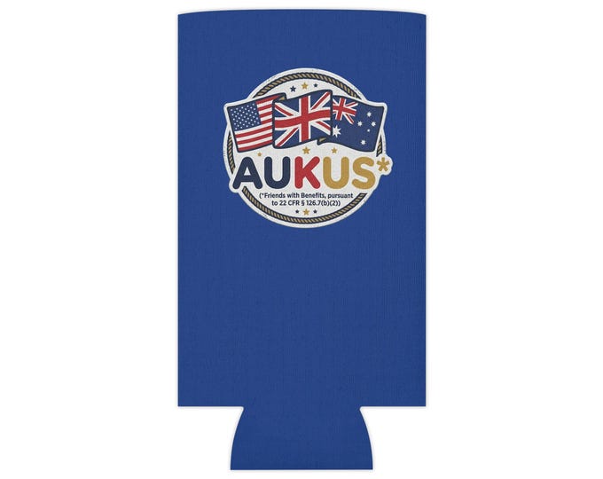 AUKUS Koozie Can Cooler | Tongue-in-Cheek Military Pact Humor