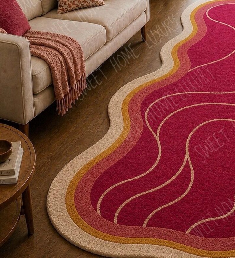 Buy Pink Wavy Abstract Rug, Irregular Shape Area Rug, Modern ...