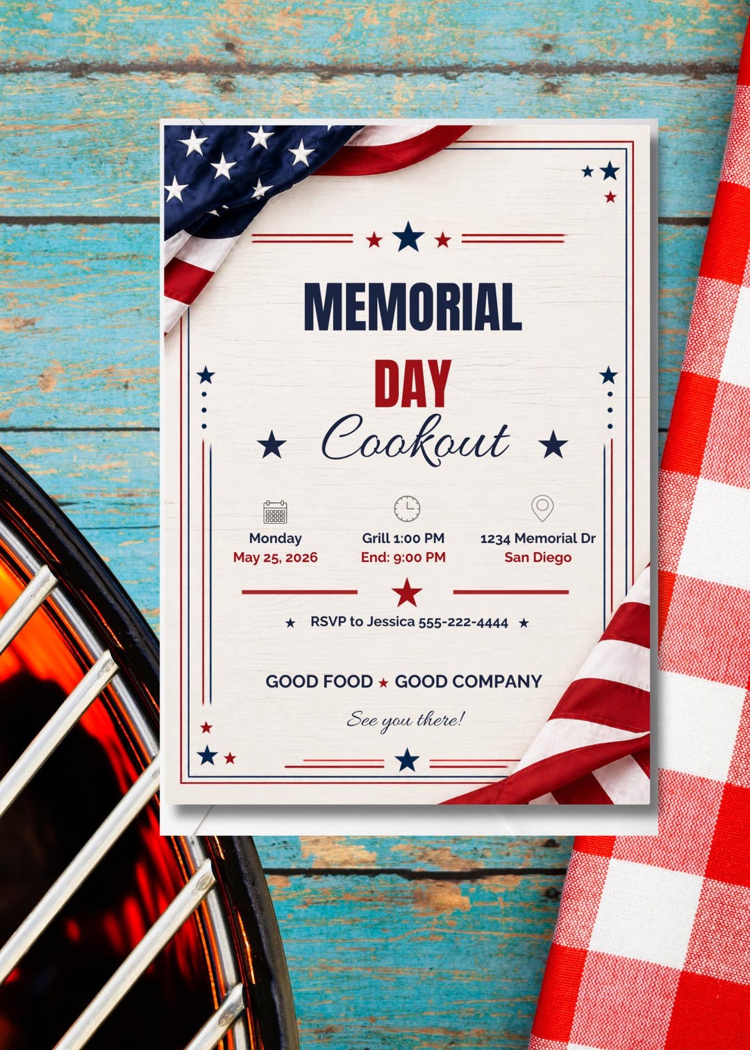 Memorial Day Cookout Invitation, Patriotic BBQ Party Invite (canva ...