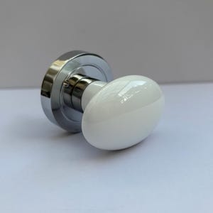 Pure White Porcelain Privacy Door Knob, Handcrafted Oval Ceramic Bedroom Bathroom Lockset