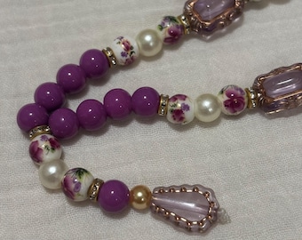 Sibha/Tasbeeh/Cuentas de oración florales moradas hechas a mano