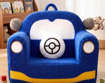 Blue Car Shaped Kids Chair for Toddlers Ages 2-6, Soft Foam Sherpa Seat with Cushion, Handle and Side Pocket for Playroom