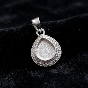 Birnenform 8 x 10 mm Blank Lünette Anhänger umgeben mit CZ, 925 Sterling Silber Anhänger, gut für Resin & Asche Arbeit, Andenken Schmuck Handwerk