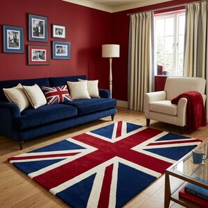 Union Jack Flag Area Rug British UK Theme Carpet Hand Tufted Wool Modern Rectangular Floor Mat Custom Size Living Room Decor