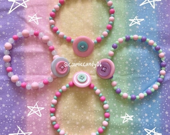 Handmade Kawaii Pastel Beaded Button Bracelets