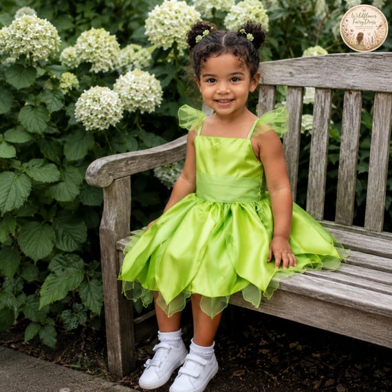lime green fairy dress Princess for Girls, Woodland Fairy Costume, Toddler Birthday Dress, Pixie Dress, Enchanted Garden Outfit 1950s Green Dress