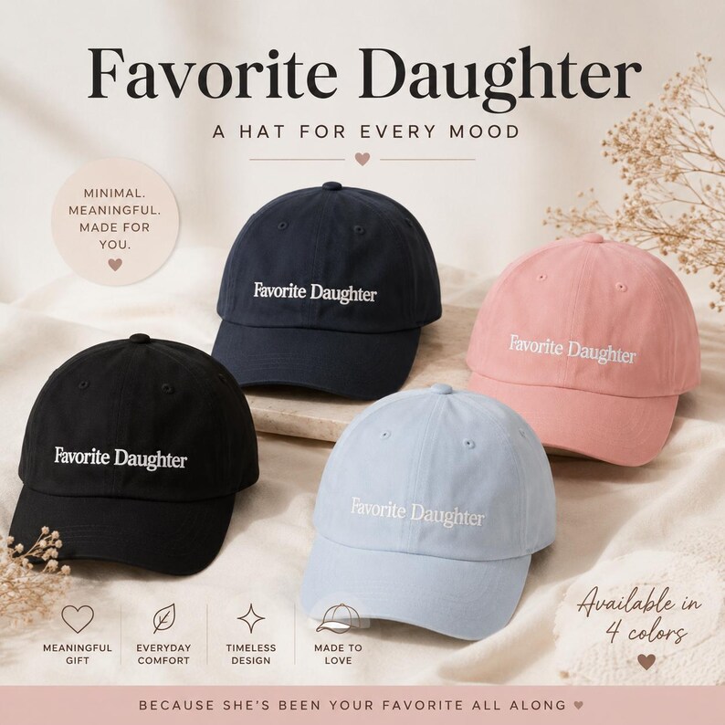 Favorite Daughter Embroidered Dad Hat | Trendy Womens Baseball Cap | Cute Gift for Daughter | Adjustable Cotton Hat | Pink & Light Blue image 12