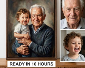 Retrato familiar personalizado en acuarela, pintura sobre lienzo a medida a partir de una fotografía.