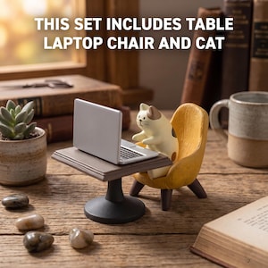 Miniature Cat Figurine with Laptop, Funny Work From Home Desk Decor image 2