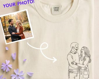 Camiseta bordada con retrato fotográfico personalizado, sudadera a juego personalizada para parejas.