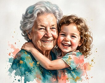 Retrato familiar personalizado en acuarela, descarga digital personalizada a partir de una fotografía.