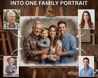 Retrato familiar personalizado en acuarela sobre lienzo, pintura a medida a partir de una fotografía.