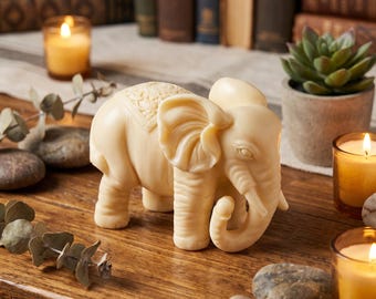 Figura de elefante tallada a mano en nuez de tagua, estatua de animal de la suerte hecha de marfil vegetal.