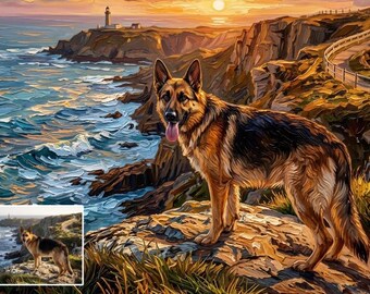 Retrato personalizado de mascota, ilustración personalizada de perro o gato sobre lienzo.
