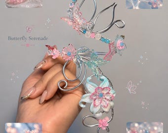 Butterfly Serenade Handmade Wire Arm Cuff, Butterfly Flower Charms, Boho Summer Jewelry
