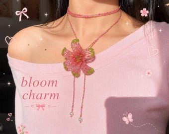 Handmade Floral Beaded Choker Necklace – Pearl Flower Fairycore Jewelry
