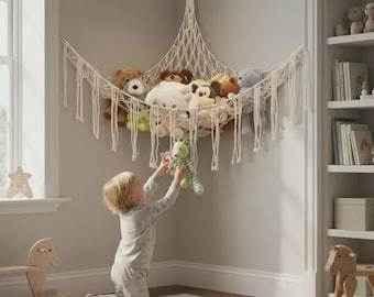 Corner Doll Storage Hammock - Boho Plush Toy Net for Bedroom & Living Room