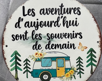 Vintage metal sign “Today’s adventures…” – Van life decor – Camping sign 20 cm