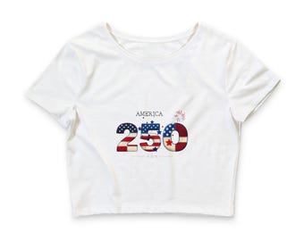 America 250 Flag Numbers crop tee | Patriotic Fourth of July shirt
