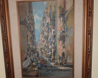 Signed Oil Painting: European Street Scene