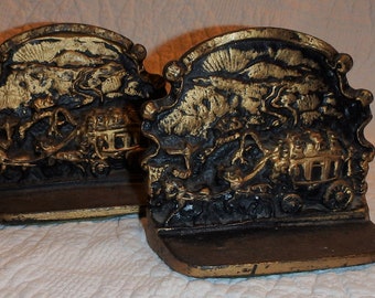 Cast Metal Stagecoach Bookends