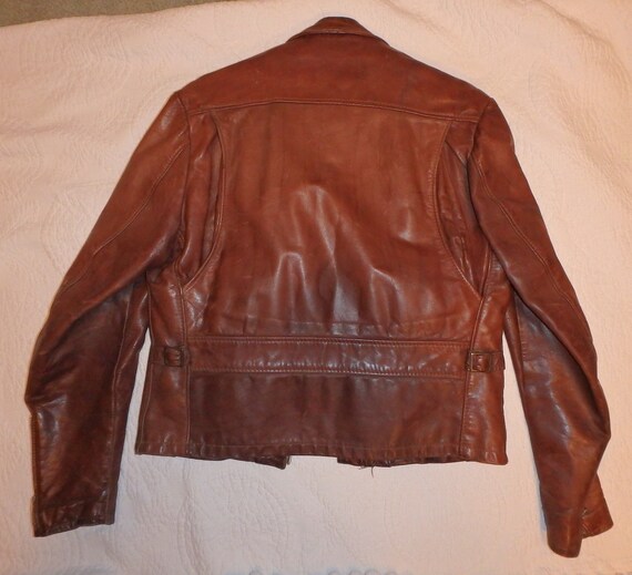 Brown Leather Biker Jacket By Cycle Rider Men's Small - Gem