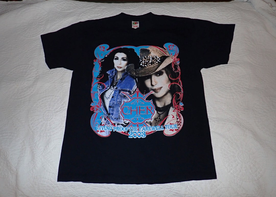T-shirt Cher Farewell Tour 2004 - Taille Large - Coton - Bleu - Neuf Sans étiquette - Collector