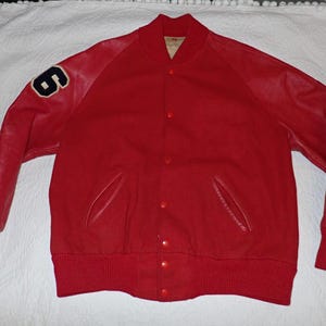 Leather and Wool Letter Jacket 1976 Men&#39;s Size 46
