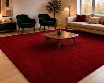 Handmade Burgundy Red Area Rug, Luxury Tufted Rug, Deep Red Living Room Carpet, Modern Bedroom Rug, Solid Color Home Decor