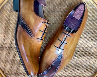 Personalisierte braune Leder Oxford Schuhe: Handgefertigte Schnürschuhe im Vollschnitt