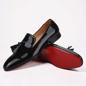 mens red spiked dress shoes Red Spiked Glitter Smoking Loafer 8 / Red