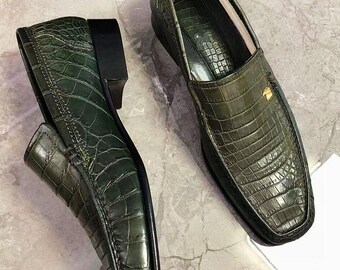 Handgefertigte Alligator-Schuhe Textur Alligator Leder Loafers, Schwarzes Runde Zehe Kleid-Formale Slip-On-Mokassins für Herren