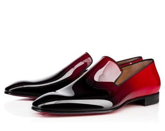 Herrenmode Runde Zehe Farbverlauf Schwarz Rot Lackleder Loafers Anzugschuhe