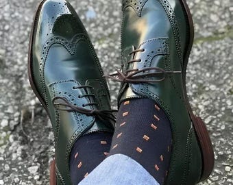 Handgemachte Grüne Leder Oxford Flügelspitze Brogue Schuhe