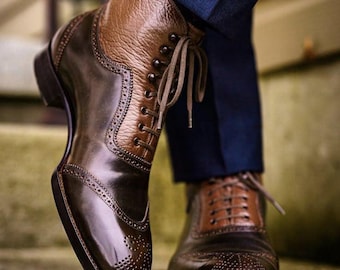 Herren Zweifarbige Leder Schnürstiefel - Handgefertigte Schuhe