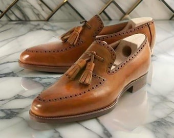 Herren Handgefertigte Lederschuhe Braun Oxford Slip On Loafers Casual Wear Kleid Schuh
