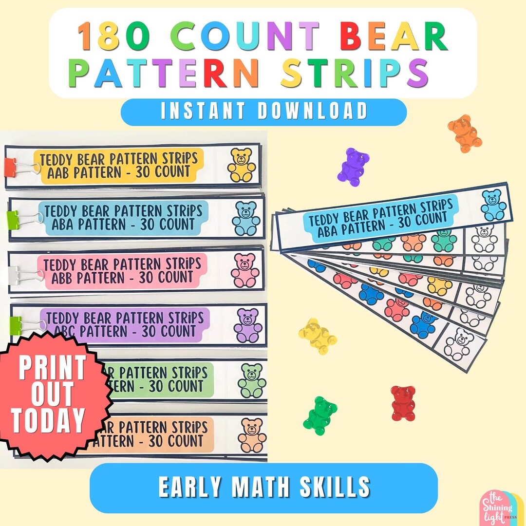 Teddy Bear Pattern Strips Activity, Kindergarten and Preschool Early ...