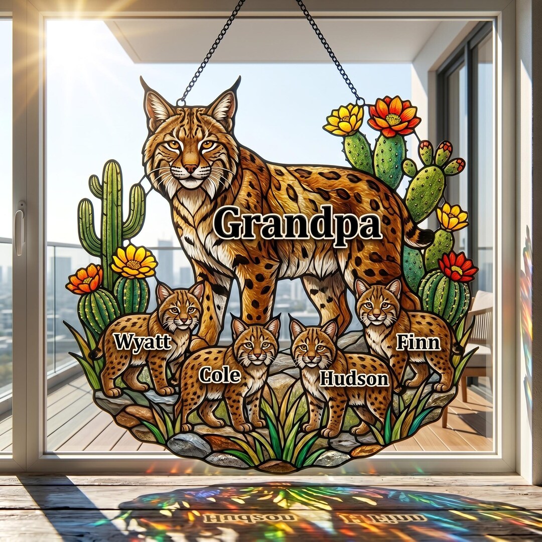 Rustic Bobcat Personalized Bobcat Family Acrylic Suncatcher, Rustic Fathers Day ...