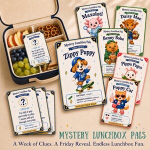 Mystery Lunchbox Pals: Druckbare Hinweise | Wöchentliche Lunchbox-Überraschung und Aktivität zum Schulanfang (Digitaler Download)